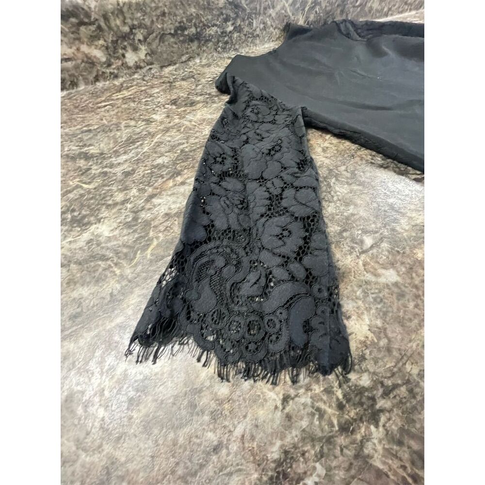 Ann Taylor Petite Black Lace Floral High Neck Blouse XXSP Long Sleeve Office - Picture 9 of 10
